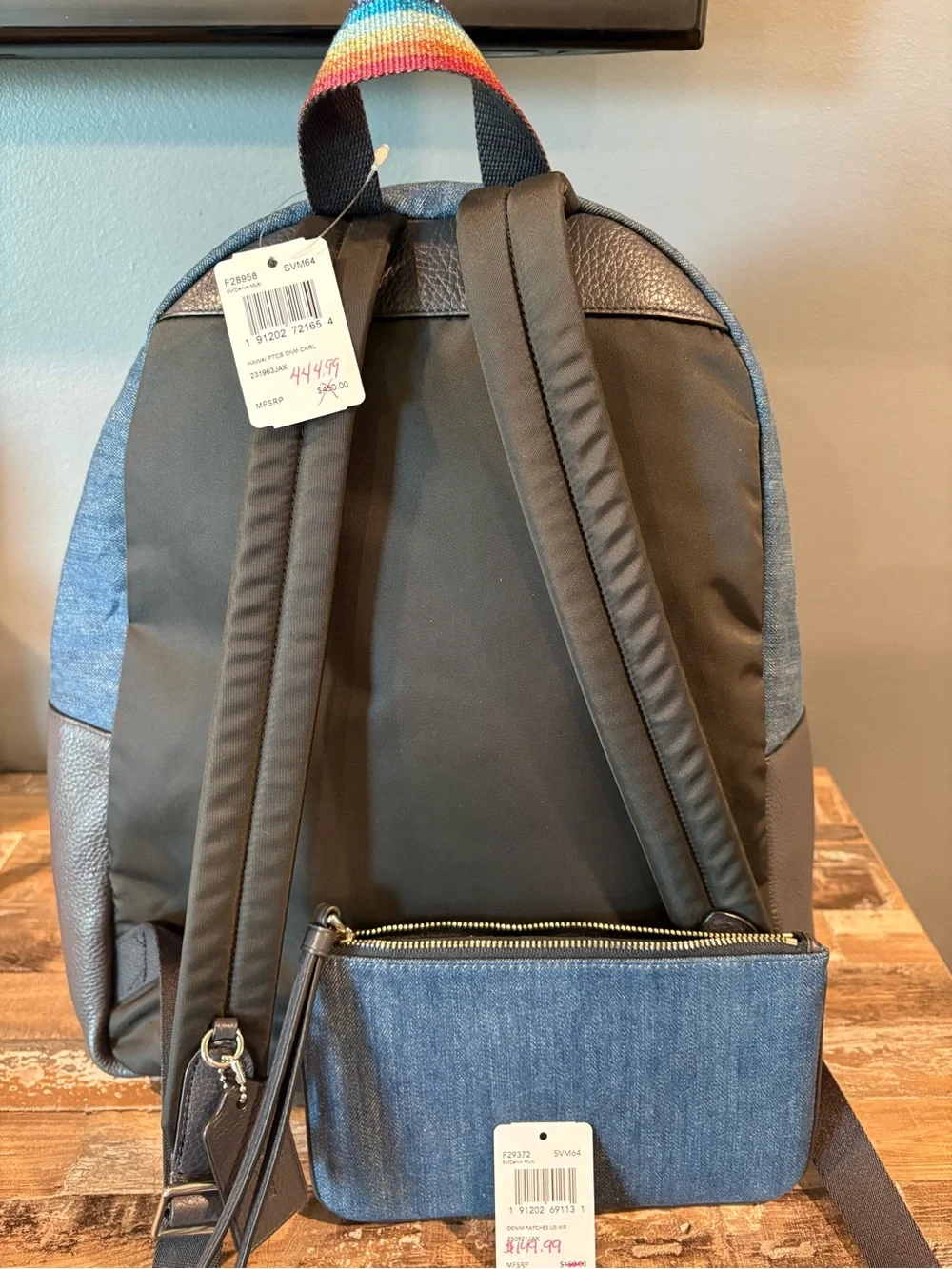 Coach Hawaiian denim Backpack & Wristlet Set -Multicolor Tropical Patch NWT